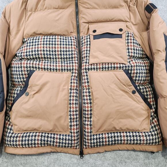 Duno Jacket Mens L? Brown Plaid Hooded Puffer Winter Coat Down Insulated Warm - Picture 3 of 16